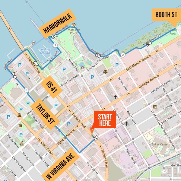 Map identifying running route from Burg’r Bar