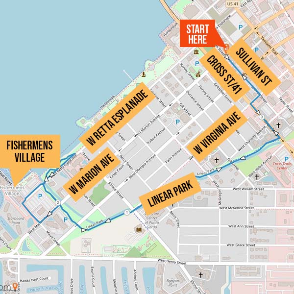 Map identifying running route from LeRoy’s Southern Kitchen