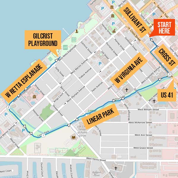 Map identifying running route from UnWINEd Wine+Beer Bar