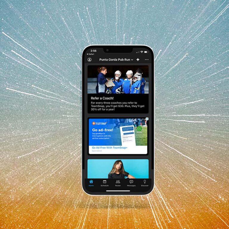 Mobile phone showing steps of getting started with the Punta Gorda Pub Run TeamSNAP app