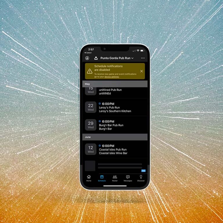 Mobile phone showing steps of getting started with the Punta Gorda Pub Run TeamSNAP app